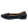 black patent ballet flat wih padded insole and arch support elasticised. Bresley