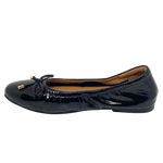black patent ballet flat wih padded insole and arch support elasticised. Bresley