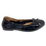 black patent ballet flat wih padded insole and arch support elasticised. Bresley