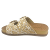 raffia natural and white slide with gold buckles by django and juliette