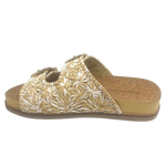 raffia natural and white slide with gold buckles by django and juliette