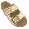 raffia natural and white slide with gold buckles by django and juliette