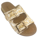 raffia natural and white slide with gold buckles by django and juliette
