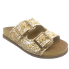 raffia natural and white slide with gold buckles by django and juliette