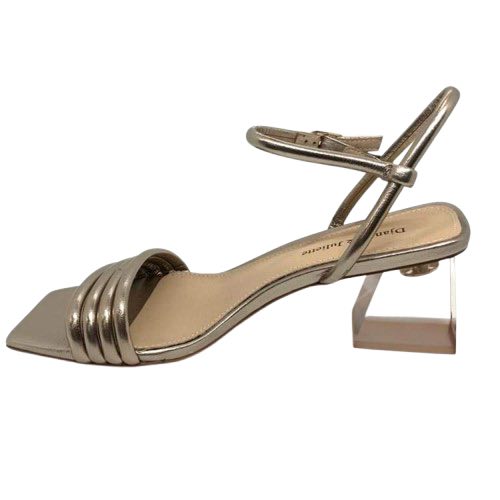 This little Y backed sandal has a clear square 6.5cm heel, a squared off toe and four rounded straps across the front of the foot. By Django &amp; Juliette.