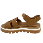 A very comfortable version of a fisherman's sandal, this little number from Django & Juliette has a three toned chunky sole in toffee colours and white and a padded footbed. It features a Y back, gold buckle and a row of tiny gold studs around the rand.