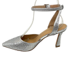 <p>Teya is a statement shoe for that formal occasion. It has an elegant 9cm heel and a silver satin upper encrusted with jewels. Certainly a shoe that would be very happy on a red carpet.</p> <p>Mollini</p>
