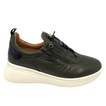 Sneakers by Alfie &amp; Evie are always great and this little one with its new look bulbous white sole, elastic laces, zip entry and black patent leather trims is not exception.