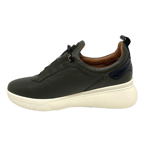 Sneakers by Alfie &amp; Evie are always great and this little one with its new look bulbous white sole, elastic laces, zip entry and black patent leather trims is not exception.