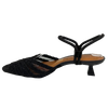 An elegant and comfortable little closed toe in black mesh with cord detail on the toe and cord straps at the ankle which can be used as a Y back, sling back or across the instep, The kitten heel is a comfortable 5cm. Made in Brazil.
