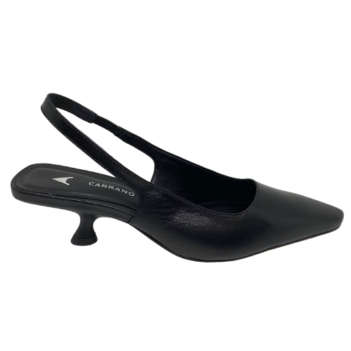 Made in Brazil by Carrano this little sling back has a slightly asymmetrical elongated toe shape, a 6cm heel the is located slightly off centre from the heel and is a comfortable and elegant shape that will look as great with your favourite jeans as it will with your corporate or elevated wear.