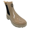 These great little wet weather boots are made from recycled materials using 100% renewable energy. Made by Lemon Jelly in Portugal you'll notice the beautiful lemon aroma as soon as you open the box! The contrast of the black elastic sides is aesthetically pleasing against the shiny Dusty Nude colouring of the boot and translucent chunky sole,