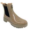 These great little wet weather boots are made from recycled materials using 100% renewable energy. Made by Lemon Jelly in Portugal you'll notice the beautiful lemon aroma as soon as you open the box! The contrast of the black elastic sides is aesthetically pleasing against the shiny Dusty Nude colouring of the boot and translucent chunky sole,