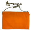 Liven up your outfit with this fun beaded clutch which has a chain strap so it also doubles as a crossbody or shoulder bag. The bright colours are orange/pink/white/blue. The back of the bag is orange canvas. Dimensions are 26cm x 16cm.