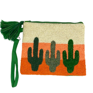 A fun little clutch/purse in shades of orange and green...and cactus! The back is green canvas. Dimensions are 20cm x 16cm.