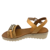 Made in Spain by Zeta, this comfortable low wedged sandal has a leather Y back with buckle, a raffia plaited strap across the toe and a "metallic" looking plastic chain trim. The natural colour of camel is an easy fit in any wardrobe.