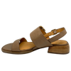 A classic summer sandal in beautiful polished leather in a light pecan shade. The low stacked heel is a comfortable 3.5cm height and large brushed gold buckle is its feature. Brand is EOS.