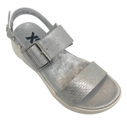 Super comfy and stylish, you'll have this sandal on high repeat all summer. Made with man made materials, it has a super comfy footbed with arch support and is adjustable across the instep and around the heel. The soft metallic finish has a skin pattern on the front strap and metallic detail on the wedge which both add to the look.