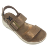 Super comfy and stylish, you'll have this sandal on high repeat all summer. Made with man made materials, it has a super comfy footbed with arch support and is adjustable across the instep and around the heel. The soft metallic finish has a skin pattern on the front strap and metallic detail on the wedge which both add to the look.
