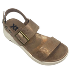Super comfy and stylish, you'll have this sandal on high repeat all summer. Made with man made materials, it has a super comfy footbed with arch support and is adjustable across the instep and around the heel. The soft metallic finish has a skin pattern on the front strap and metallic detail on the wedge which both add to the look.