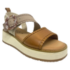 This comfortable little pair or flatform sandals in an interesting and versatile colour way of three tones of camel/beige/cream feature a "horn" look buckle and blanket stitched edges on the straps.
