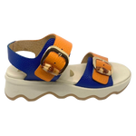 blue and orange adjustable leather sandal with ripple sole. Neo