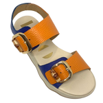 blue and orange adjustable leather sandal with ripple sole. Neo
