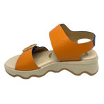 blue and orange adjustable leather sandal with ripple sole. Neo