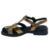 With a nod to the fisherman sandal this quirky little beauty is perfect in bronze leather with a comfortably soft flat sole piped in black patent leather. Designed by Alfie &amp; Evie.