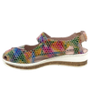 This extremely lightweight little shoe has both foot coverage and ventilation which is perfect in our summer climate. The low flatform gives a little bit of height while remaining flat and it's multi coloured palette is both fun and versatile. Made by&nbsp;
Cassini.