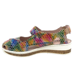 This extremely lightweight little shoe has both foot coverage and ventilation which is perfect in our summer climate. The low flatform gives a little bit of height while remaining flat and it's multi coloured palette is both fun and versatile. Made by&nbsp;
Cassini.