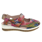 This extremely lightweight little shoe has both foot coverage and ventilation which is perfect in our summer climate. The low flatform gives a little bit of height while remaining flat and it's multi coloured palette is both fun and versatile. Made by&nbsp;
Cassini.
