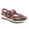 This extremely lightweight little shoe has both foot coverage and ventilation which is perfect in our summer climate. The low flatform gives a little bit of height while remaining flat and it's multi coloured palette is both fun and versatile. Made by&nbsp;
Cassini.