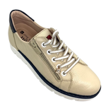 Super comfortable and gorgeous! These sleek leather sneakers are made in Spain, have an easy access zip entry and are versatile combination of colours and pattern. Wear them with your dress, skirt, pants or shorts and you'll look fabulous season after season&nbsp;