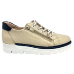 Super comfortable and gorgeous! These sleek leather sneakers are made in Spain, have an easy access zip entry and are versatile combination of colours and pattern. Wear them with your dress, skirt, pants or shorts and you'll look fabulous season after season&nbsp;