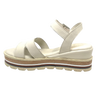 These soft and comfortable leather flatforms have support and style with their Y back, leather covered buckle and neutral striped wedge.