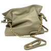 Made is Spain by Unisa in the softest of leathers, this little drawstring bag measures 27cm x 24cm and has a long leather shoulder strap as well has a shorter gold chain strap.