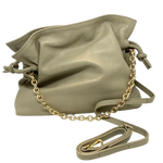 Made is Spain by Unisa in the softest of leathers, this little drawstring bag measures 27cm x 24cm and has a long leather shoulder strap as well has a shorter gold chain strap.
