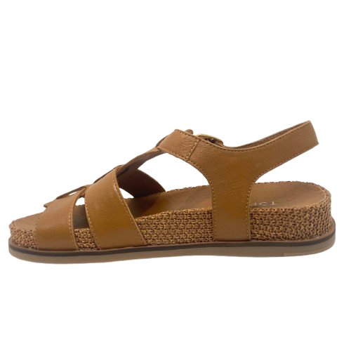 omfortable little fisherman's sandal in dark tan it has a moulded sole in leather trimmed on the outer with knitted/fabric finish. Brand is Top End.