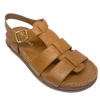 omfortable little fisherman's sandal in dark tan it has a moulded sole in leather trimmed on the outer with knitted/fabric finish. Brand is Top End.