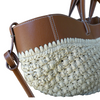 This gorgeous raffia and tan leather bag certainly makes a statement! A practical everyday bag with wow! It has two double straps so can be used as a grab bag or shoulder bag. A drawstring inner, as well as a magnetic clip, means all your goodies are kept safe and sound. Measures 53cm x 23cm