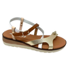 This little thong/sandal has a low wedge, super soft cushioning in the footbed, light weight, and comes in the great summer combo of white, tan, nude and gold. It's the perfect go-to for your summer wardrobe. Made in Spain.