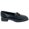 A sleek and comfortable loafer that will take you from the office to beyond. It has leather piping around the plug, a matt black chain trim, a squared off toe shape and a modern squared heel. Made in Spain by Zeta.