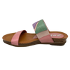 This pretty pastel multi slide has a contoured footbed and suede lining. The strap across the instep is elasticized with patches of leather for comfort on the highest of arches. The cushioned sole means this little slide is bound to become a summer favourite. Made in Spain.