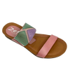 This pretty pastel multi slide has a contoured footbed and suede lining. The strap across the instep is elasticized with patches of leather for comfort on the highest of arches. The cushioned sole means this little slide is bound to become a summer favourite. Made in Spain.