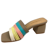 Gprgeous gelato colours in these multi strapped slides. A solid but shapely heel of 7cm offers comfort and makes wearing on a grassy or uneven surface a breeze.
