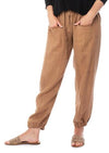linen pants with drawstring at the waist and ankles. made in Italy,