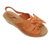 Summer wedged espadrille in linen fabric with crossover front and slingback for good foot coverage and support. A cute bow features. 5cm heel height with 1.5cm platform Colour cantaloupe.