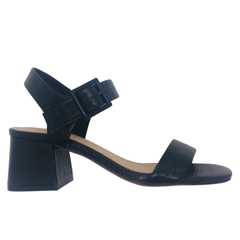 Black croc leather sandals with 6cm heel