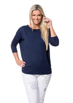 Our basic top is back. Great for layering and matching with EVERYTHING.  One Size - Fits 10 to 16 Colour navy.